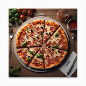 Pizza On Wooden Table 2 Canvas Print