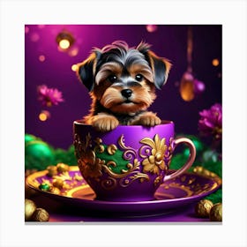 Yorkshire Terrier Puppy In A Cup Canvas Print