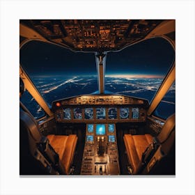 Airplane Cockpit View At Night Canvas Print