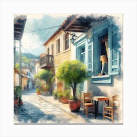 Watercolor of Rustic Mediterranean Village Canvas Print