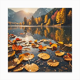 Autumn Leaves On The Lake Canvas Print