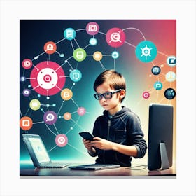 Young Boy Using Social Media Canvas Print