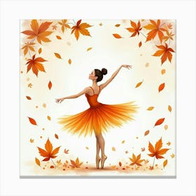 Ballet Dancer Surrounded By Watercolor Autumn Leaves 1 Canvas Print