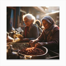 Women At A Market Canvas Print