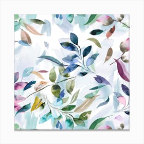 Watercolour Leaves Colourful Square Canvas Print
