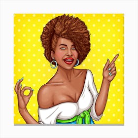 Pop Art African American Woman Over Yellow Background Canvas Print