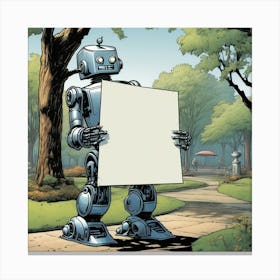 Robot Holding A Sign 2 Canvas Print