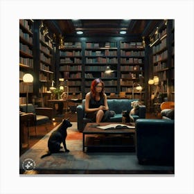 Woman In A Library 2 Canvas Print