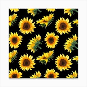 Sunflowers On Black Background Canvas Print