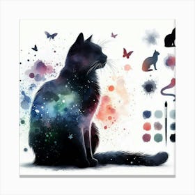 Black Cat With Butterflies Canvas Print