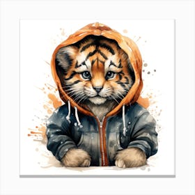 Watercolour Cartoon Tiger In A Hoodie 2 Canvas Print