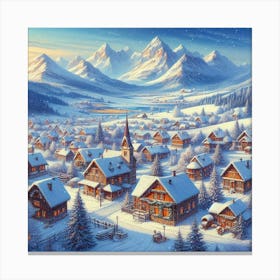 Village In The Snow Canvas Print