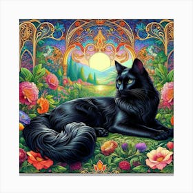 Black Cat In The Garden 7 Canvas Print