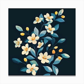 White Flowers On A Black Background 1 Canvas Print