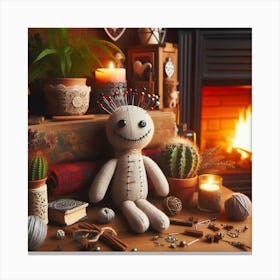 Stuffed Doll In The Fireplace Canvas Print
