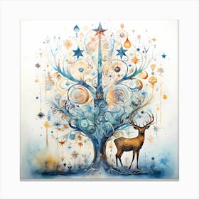 Holly Harmony: Christmas Deer in Fluid Splendor Canvas Print
