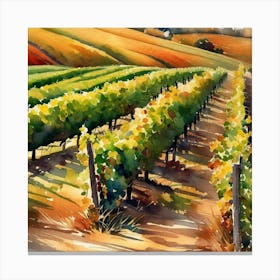 Watercolor Of A Vineyard Canvas Print