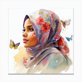 Watercolor Floral Muslim Arabian Woman #1 Canvas Print