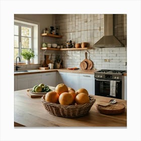 Default A Cozy Welllit Kitchen With A Basket Of The Background 3 Canvas Print