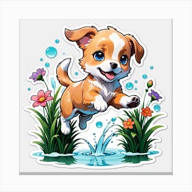 Dog Jumping In Water Canvas Print