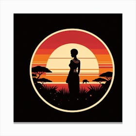 Silhouette Of African Woman At Sunset 5 Canvas Print