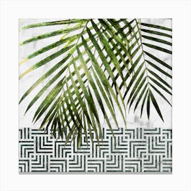 Palm Leaves on White Marble and Tiles Canvas Print