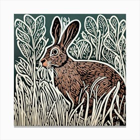 Hare In Grass Linocut Canvas Print
