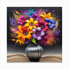 Colorful Flowers In A Vase 3 Canvas Print