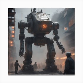 Robot In A City 1 Canvas Print