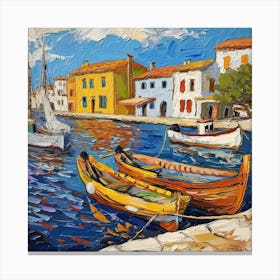 Van Gogh Style: Fishing Boats in Saintes-Maries-de-la-Mer Series 2 Canvas Print