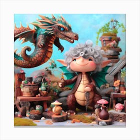 Elf And Dragon Canvas Print