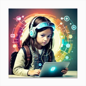 Young Girl Using A Laptop 1 Canvas Print