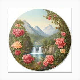 Waterfall With Roses Canvas Print