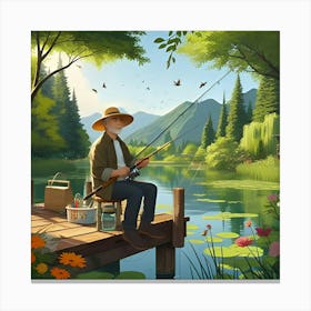 An Image Of A Man Fishing In A River With A Beautiful Landscape 7 Canvas Print