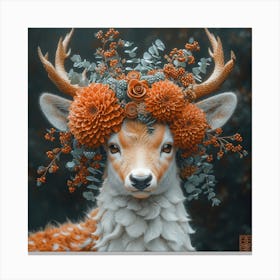 Deer With Flowers 1 Canvas Print