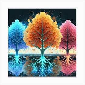 Three Colorful Trees in neon colors 6 Canvas Print