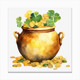 Pot Of Gold With Clover Canvas Print