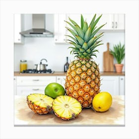 Watercolor Image Of A Fresh And Tangy Pineapple Salsa On A Modern Kitchen Countertop Canvas Print