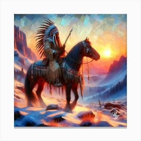 Oil Texture Native American Indian On Horseback In The Mountains 3 Copy Canvas Print