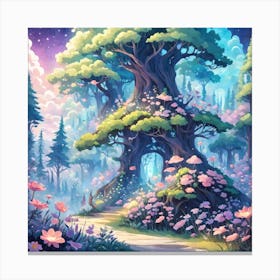 A Fantasy Forest With Twinkling Stars In Pastel Tone Square Composition 446 Canvas Print