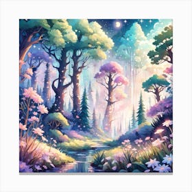 A Fantasy Forest With Twinkling Stars In Pastel Tone Square Composition 246 Canvas Print