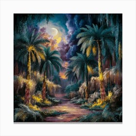 A night in the desert in the middle of a moonlit oasis 3 Canvas Print