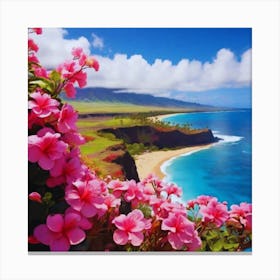 Pink Flowers On The Beach 5 Canvas Print