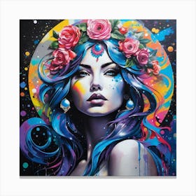 Woman With Flowers On Her Head 2 Canvas Print