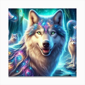 Electric Fantasy Wild Wolf Face 3 Canvas Print