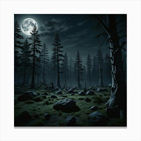 Moonlit Forest With Strange Rock Canvas Print