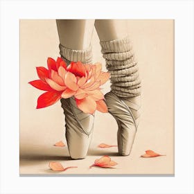 Ballet Dancer, Flower, Petals, Pink, Monochrome Canvas Print