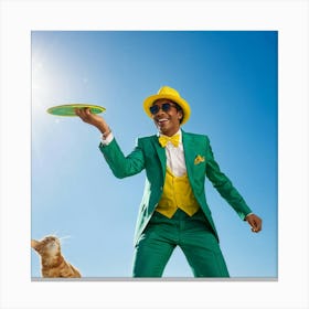 A Fashionable Adult Businessman In A Green Summer Suit Coupled With A Vibrant Yellow 3 Piece Access (3) Canvas Print