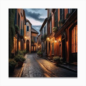 Street In France At Dusk Canvas Print