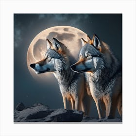 Two Wolves In The Moonlight Canvas Print